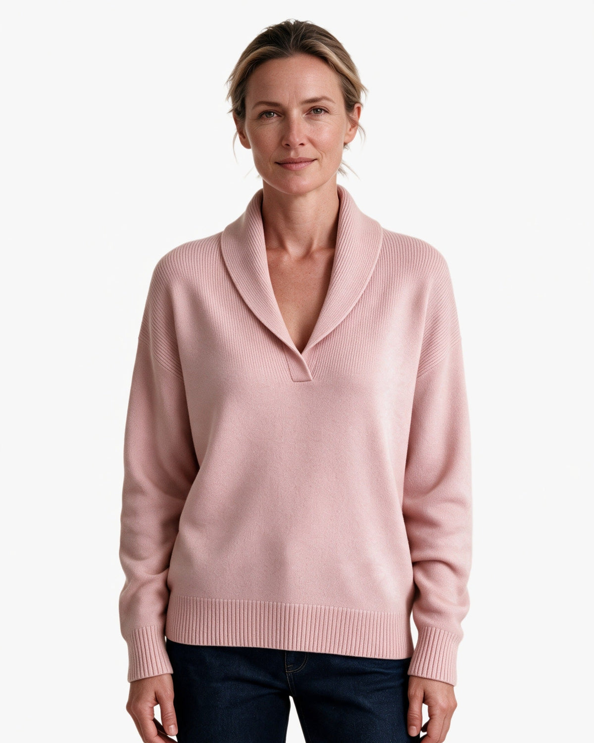 Arden shawl-collar V-neck sweater in Pink