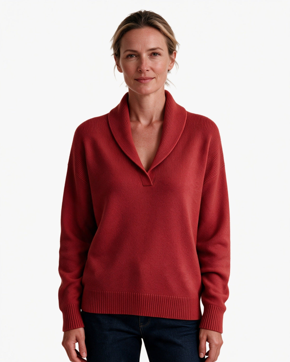 Arden shawl-collar V-neck sweater in Red