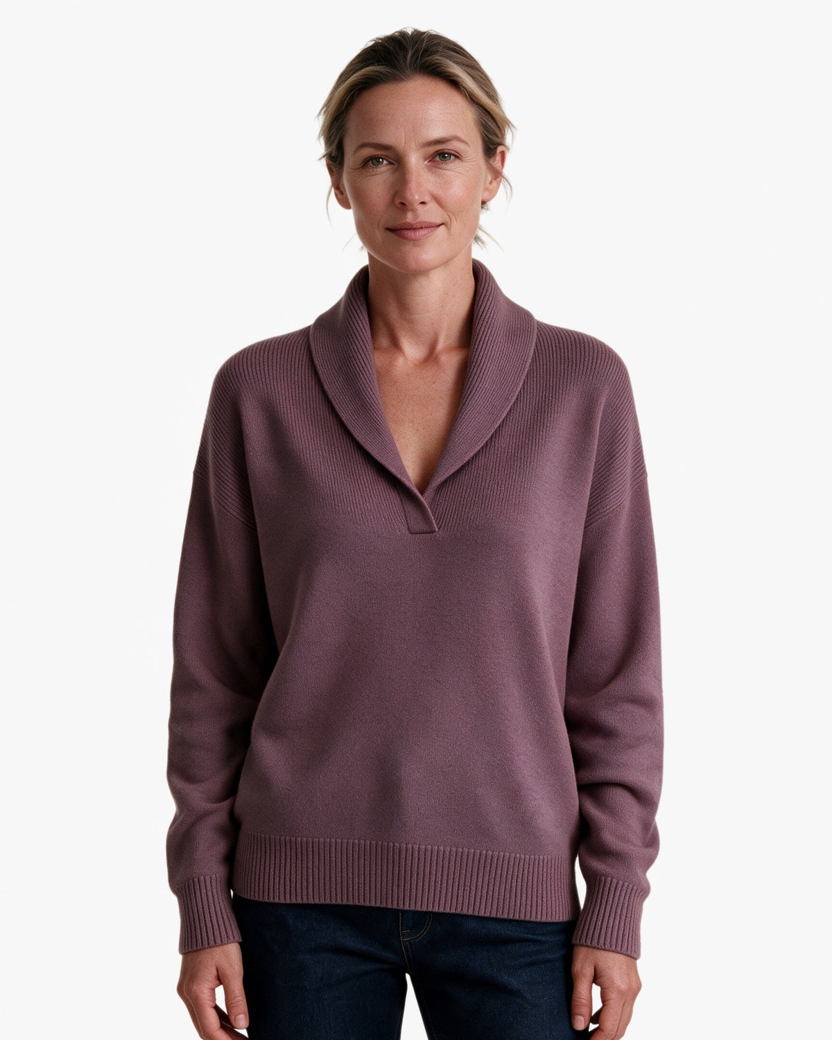 Arden shawl-collar V-neck sweater in Purple