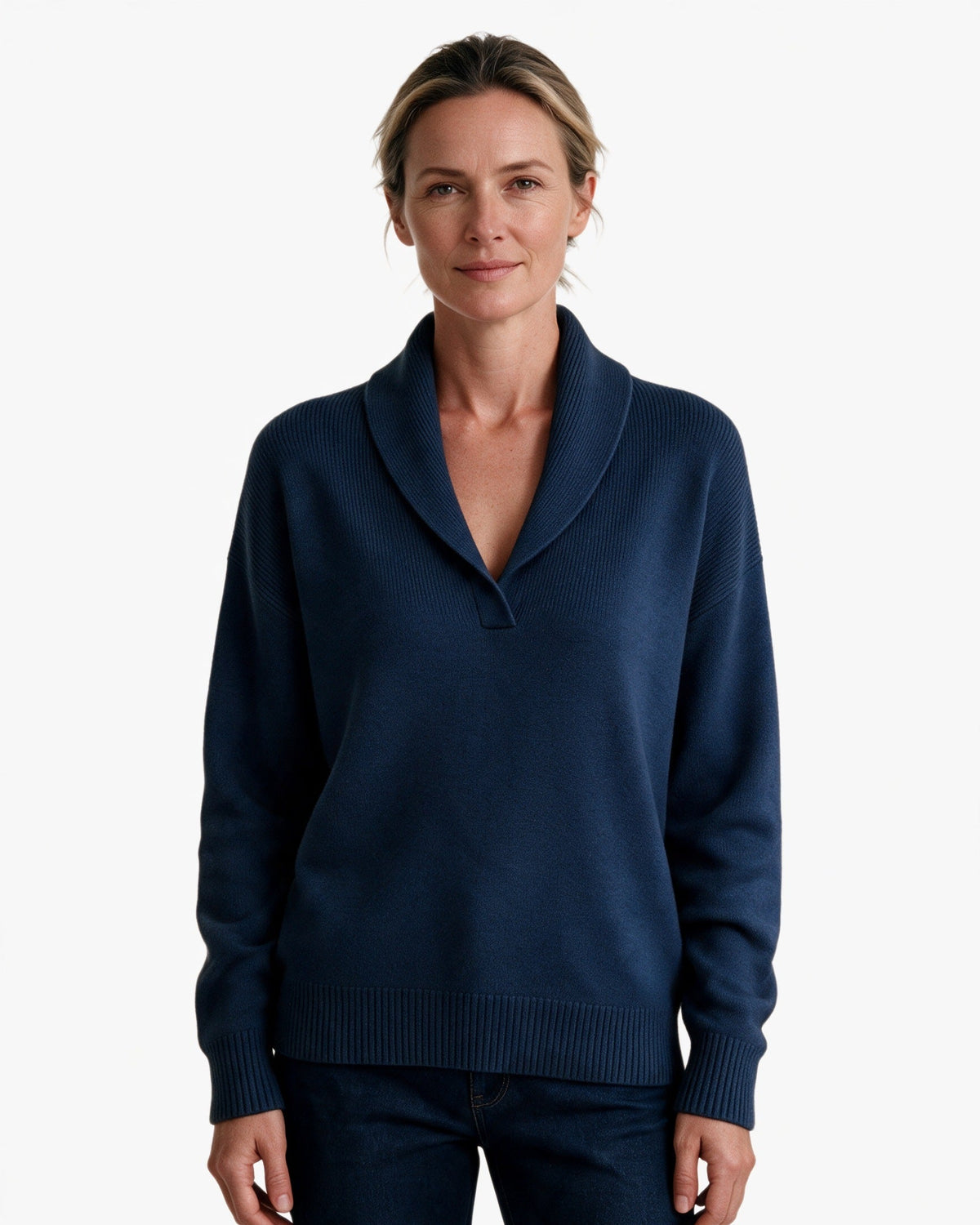 Arden shawl-collar V-neck sweater in Navy