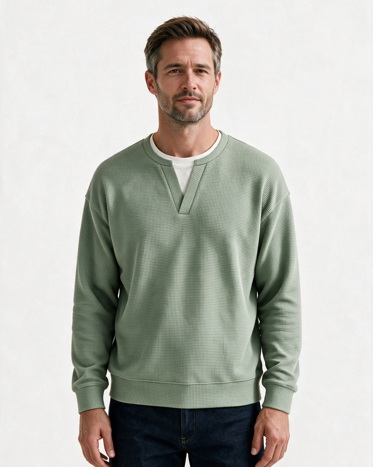 Denholm waffle-knit top in Sage Green