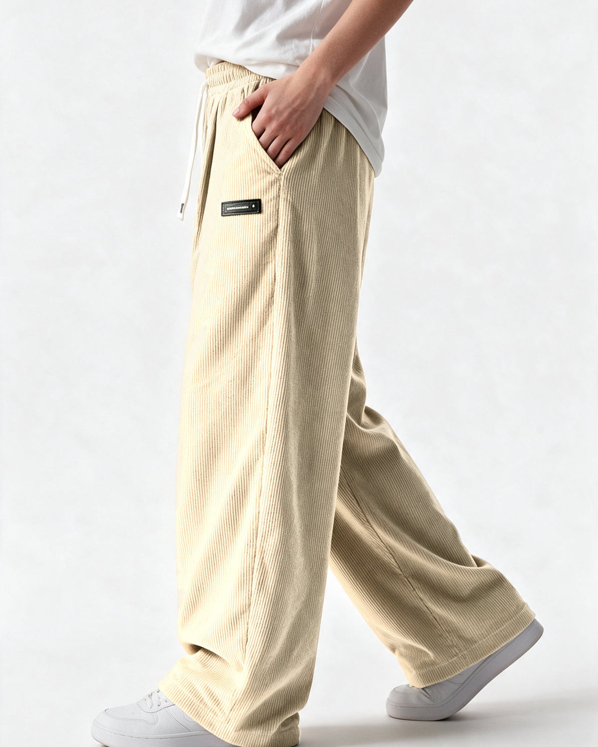 Tilbury wide-leg corduroy pants in Apricot, side view