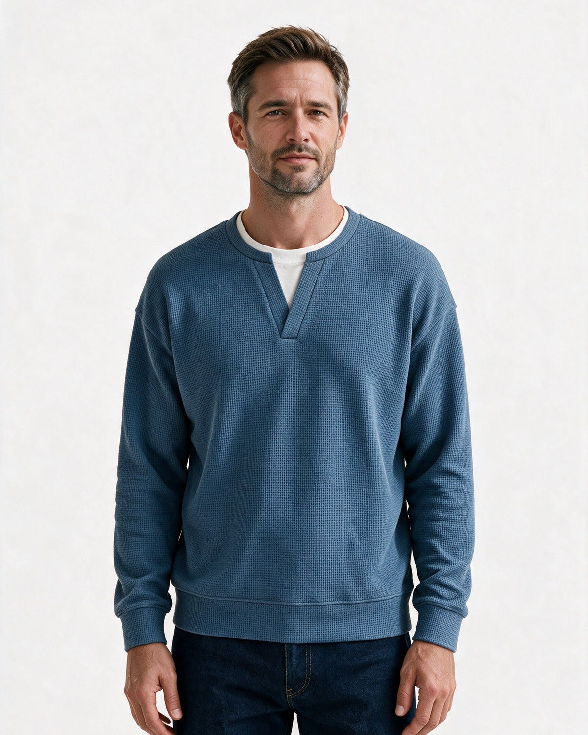 Denholm waffle-knit top in Blue