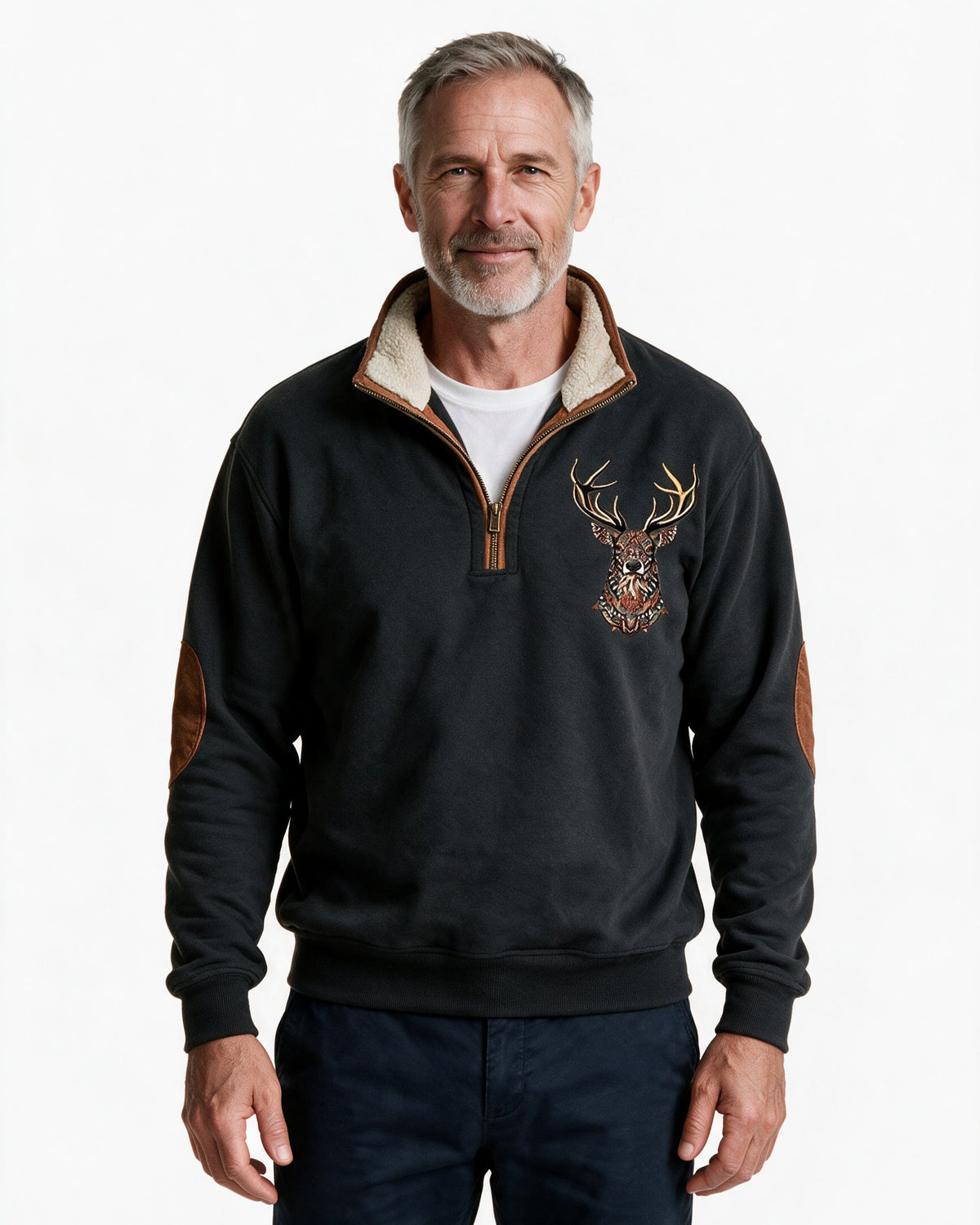 Glenmore sherpa-collar quarter-zip sweatshirt in Black