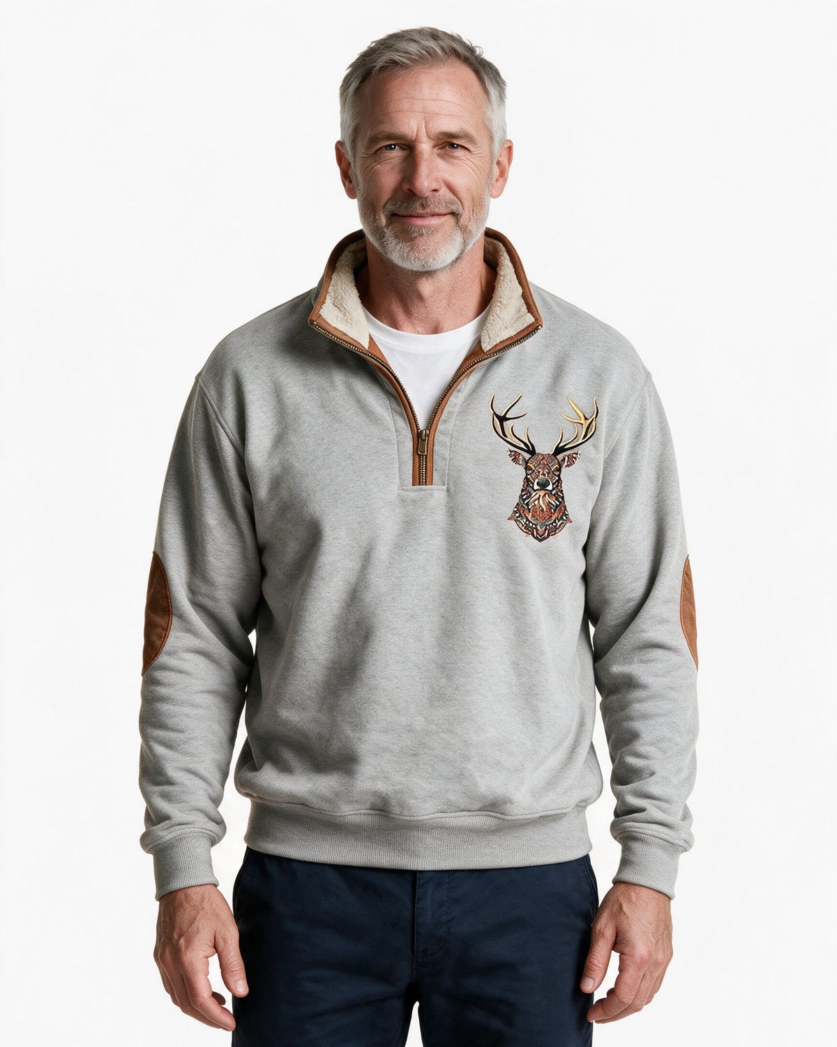 Glenmore sherpa-collar quarter-zip sweatshirt in Light Grey
