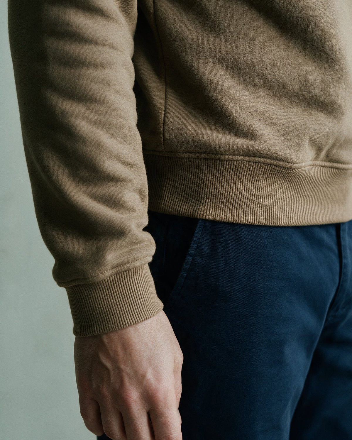 Glenmore ribbed cuff and hem, close-up