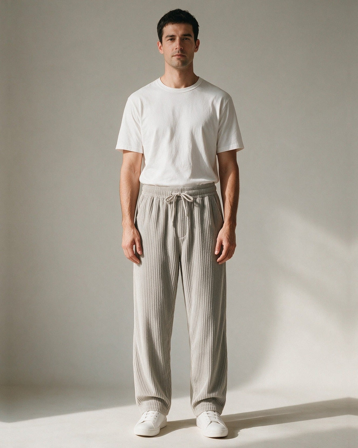 Wexford corduroy trousers in Grey, full-length front view